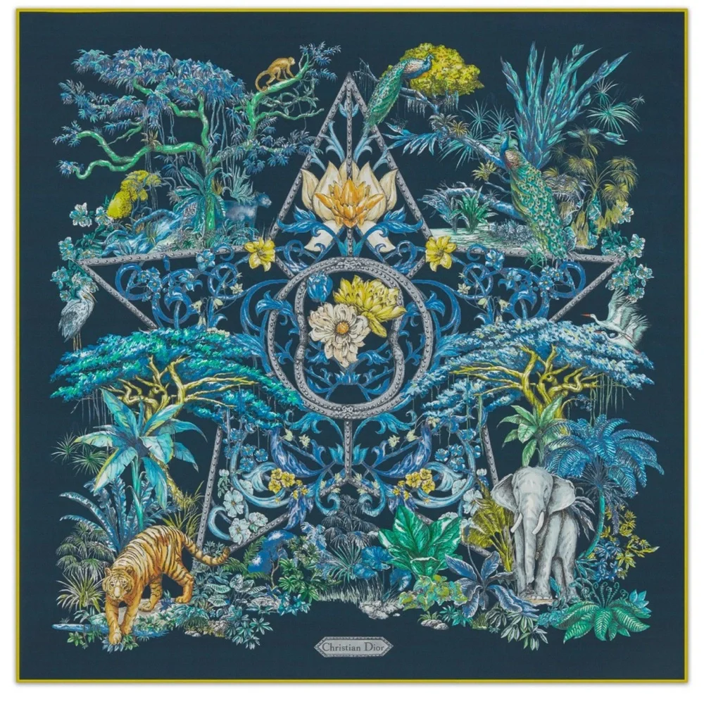 Authentic Christian Dior TOILE DE JOUY VOYAGE 90 Square Silk Scarf